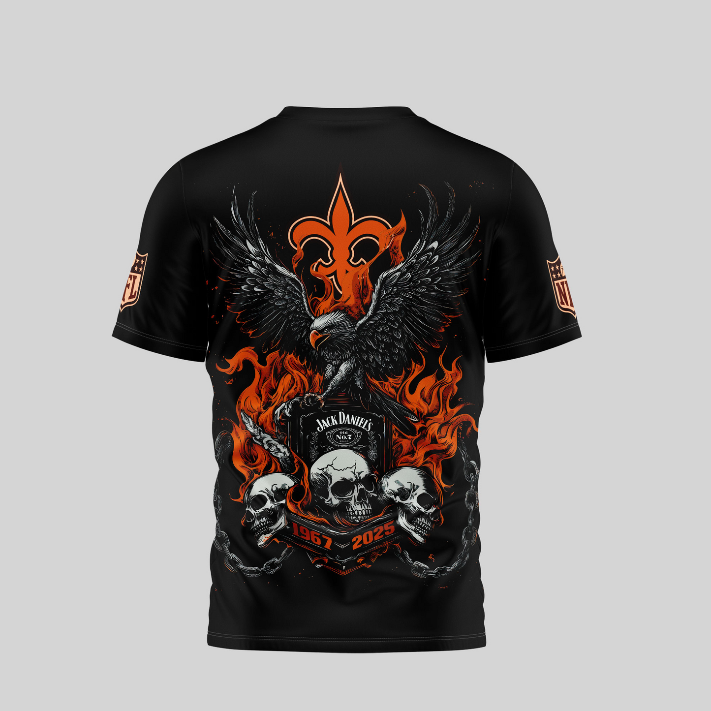 NOS Premium NFL Flaming Eagle Skull T-Shirt DDT CTND
