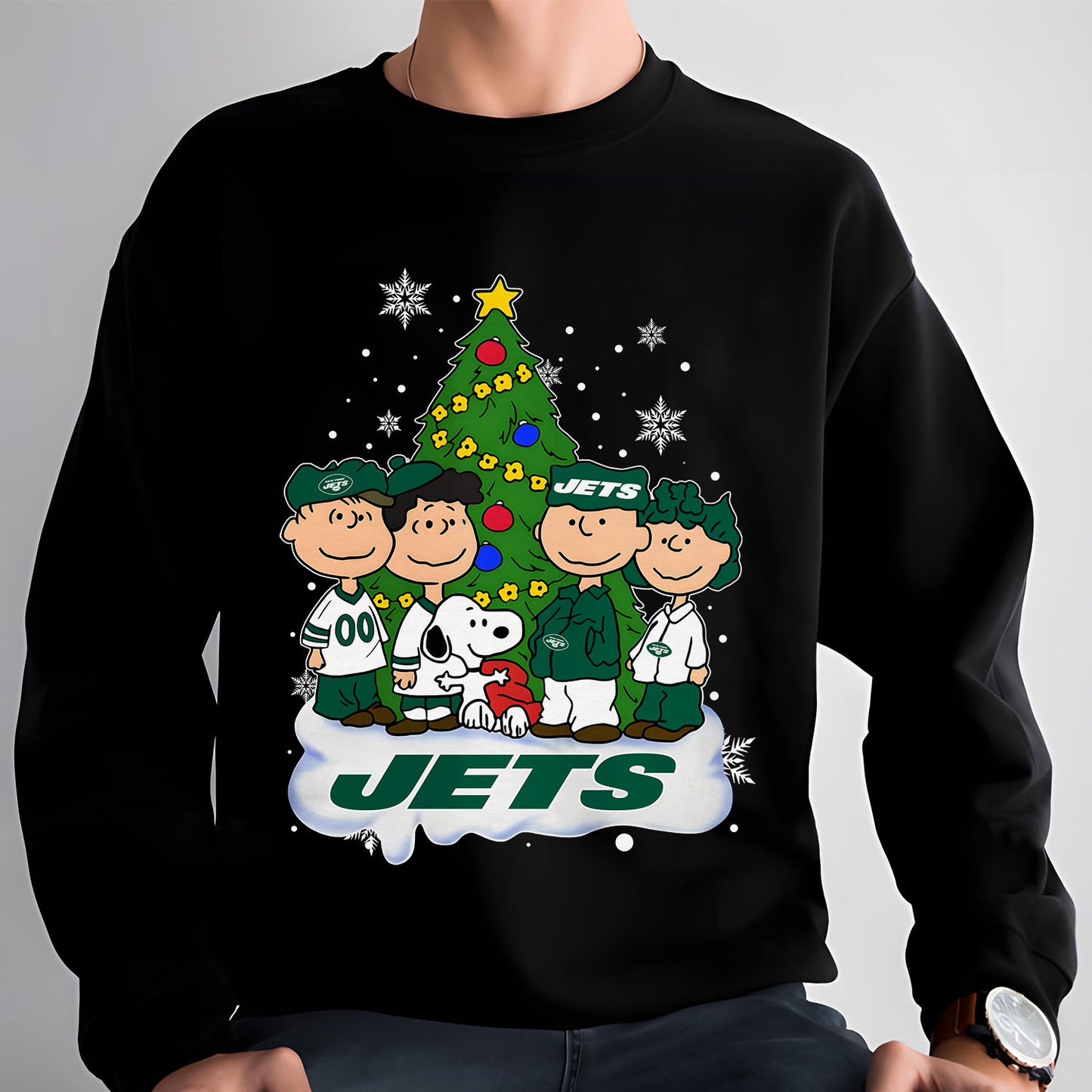 NYJ x NFL Peanuts Snoopy And Friends Christmas Tree 2D Shirt DatND DVT