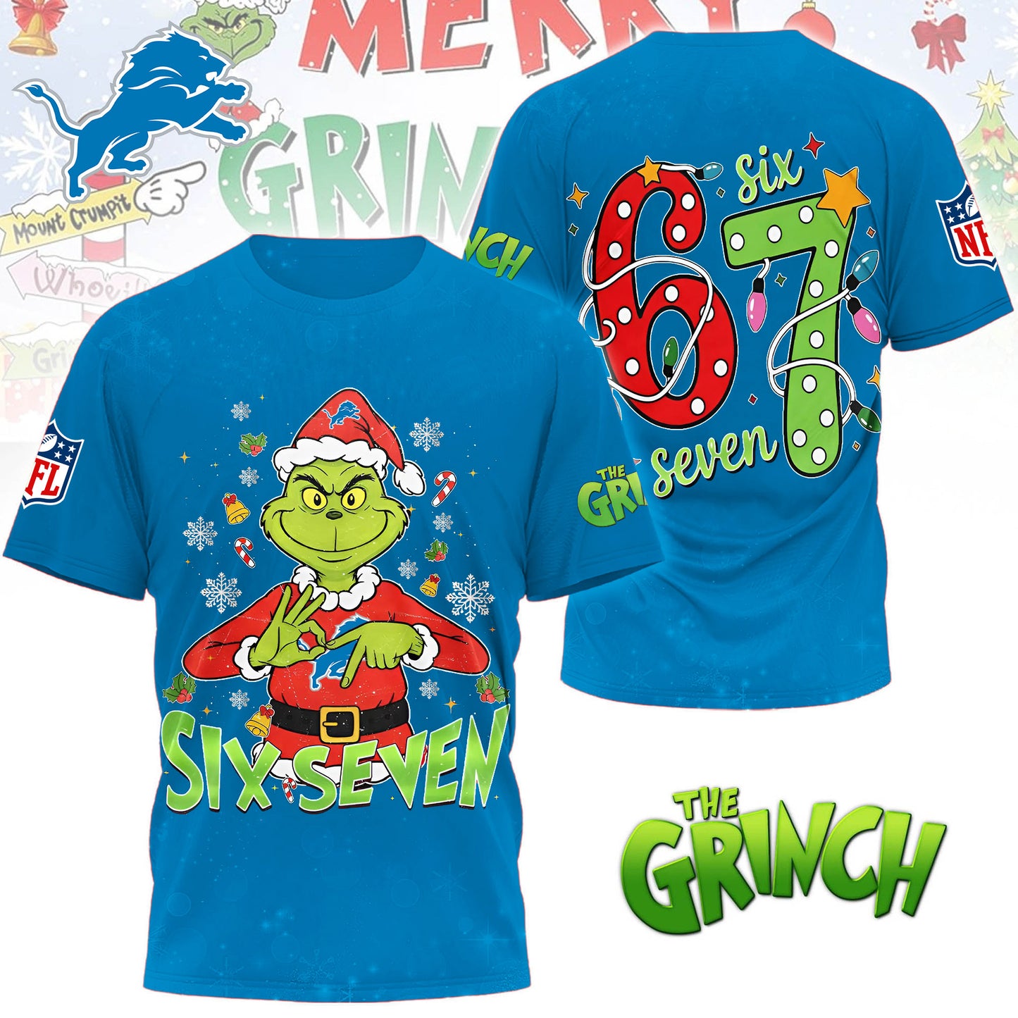Premium NFL DET x The Grinch Six Seven T-shirt V14 NMD NHM