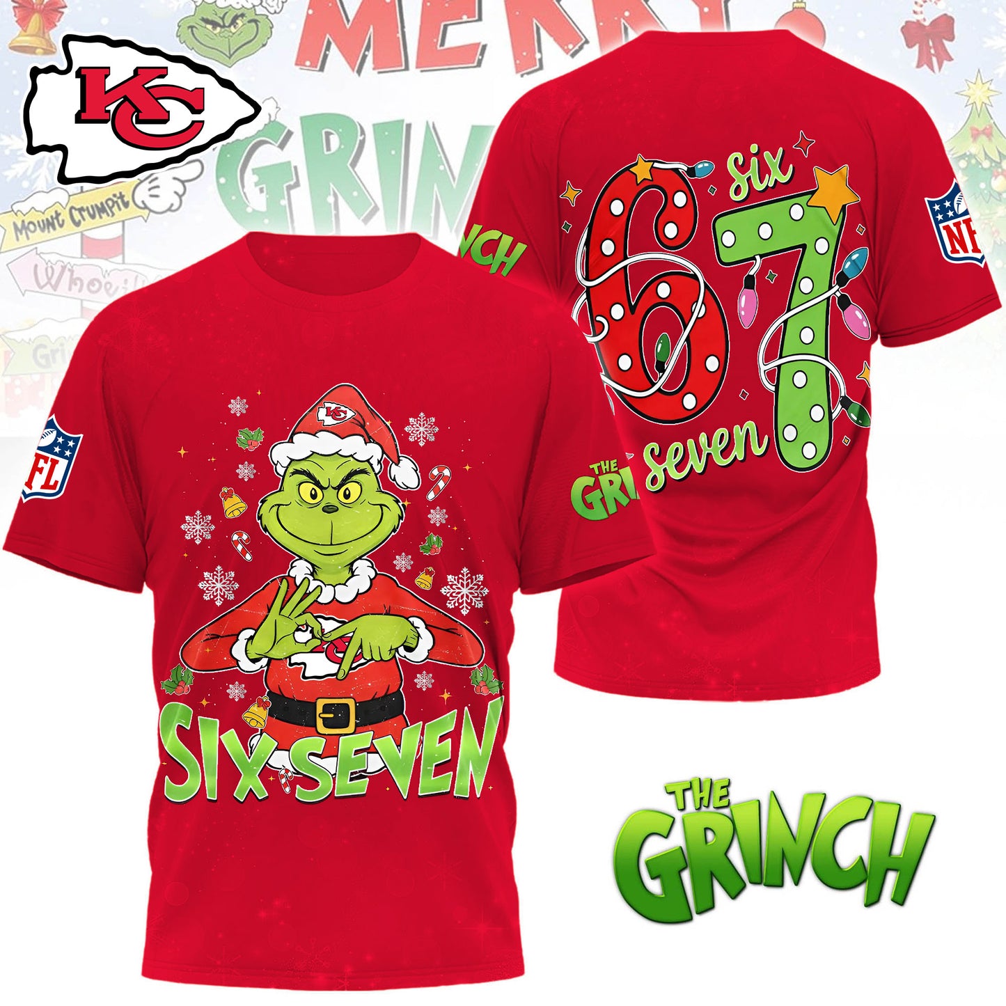 Premium NFL KC x The Grinch Six Seven T-shirt V14 NMD NHM
