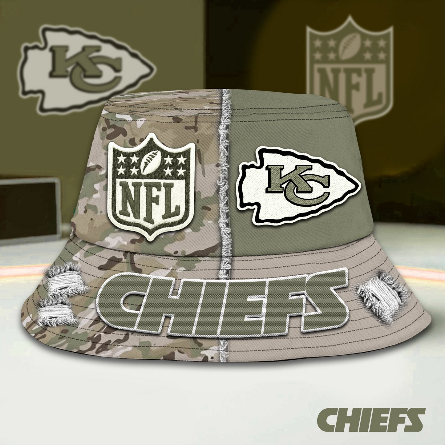 Premium NFL KCC Salute To Service Bucket Hat NMD TTV