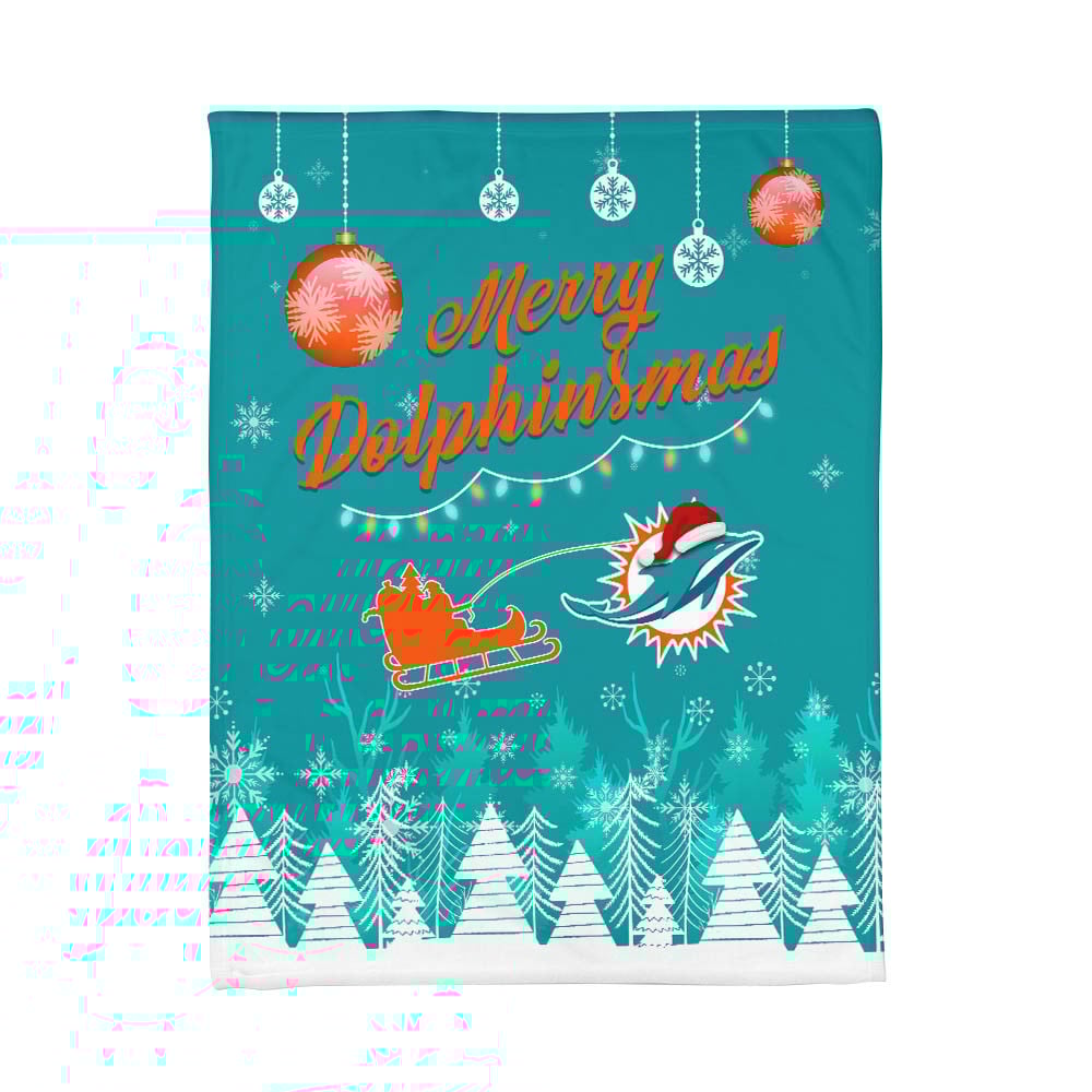 Premium NFL MIA Christmas Fleece Blanket & Throw Pillow Combo V1 NMD NHM