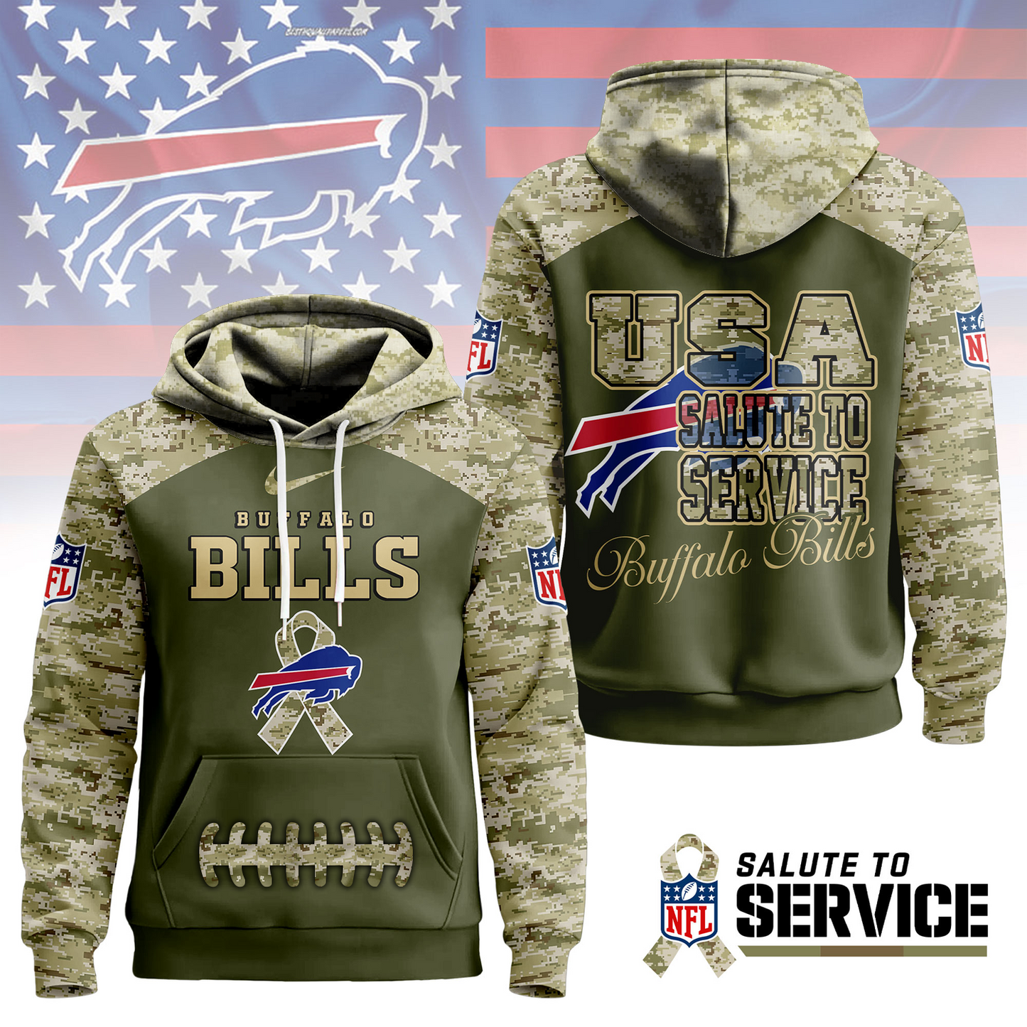 Premium NFL x BUF Salute To Service Camo Hoodie NDT TDT