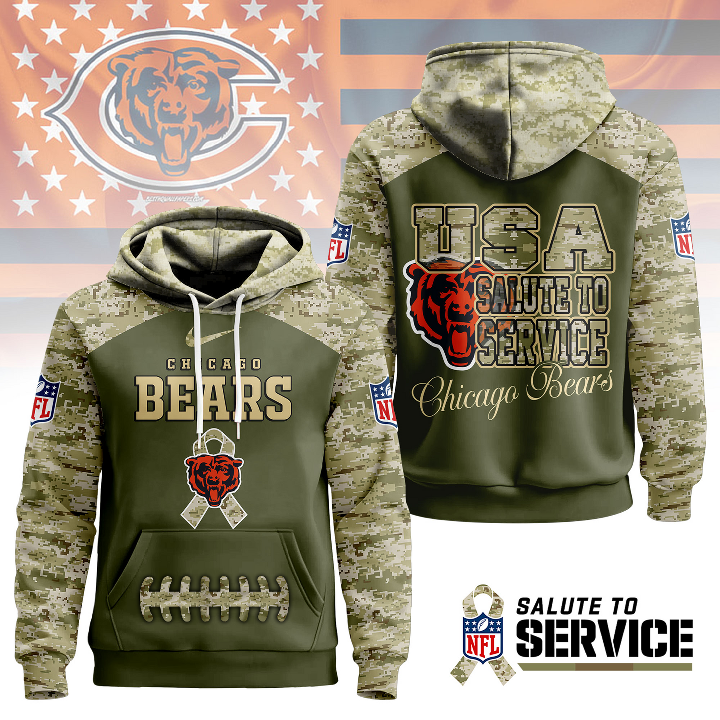 Premium NFL x CHI Salute To Service Camo Hoodie NDT TDT