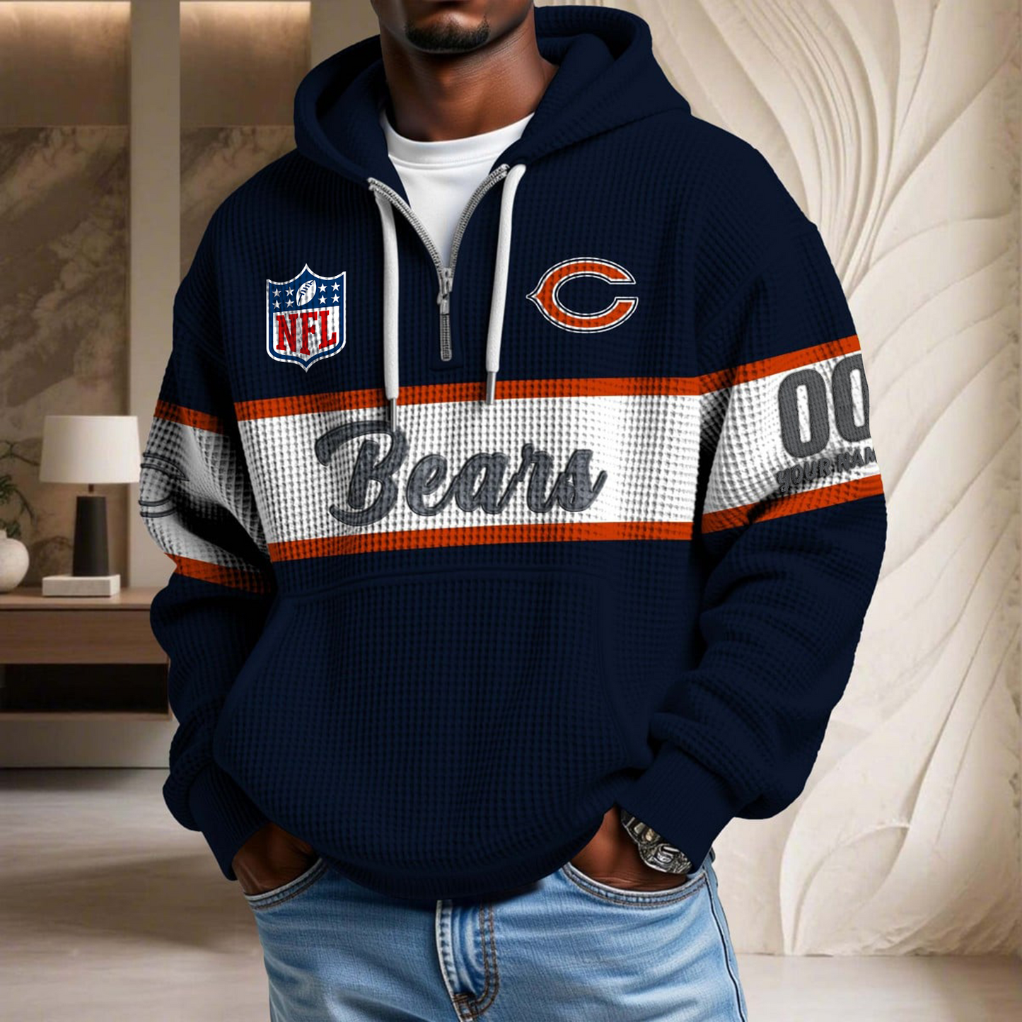 Premium NFL x CHI Waffle Half Zip Hoodie DATND TANTD
