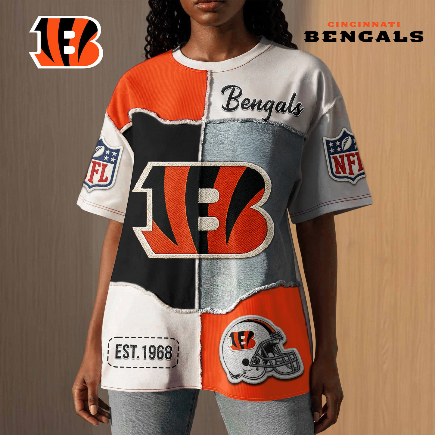 Premium NFL X CINCINATI BENGALS Patchwork Vintage T-Shirt NDT NQK