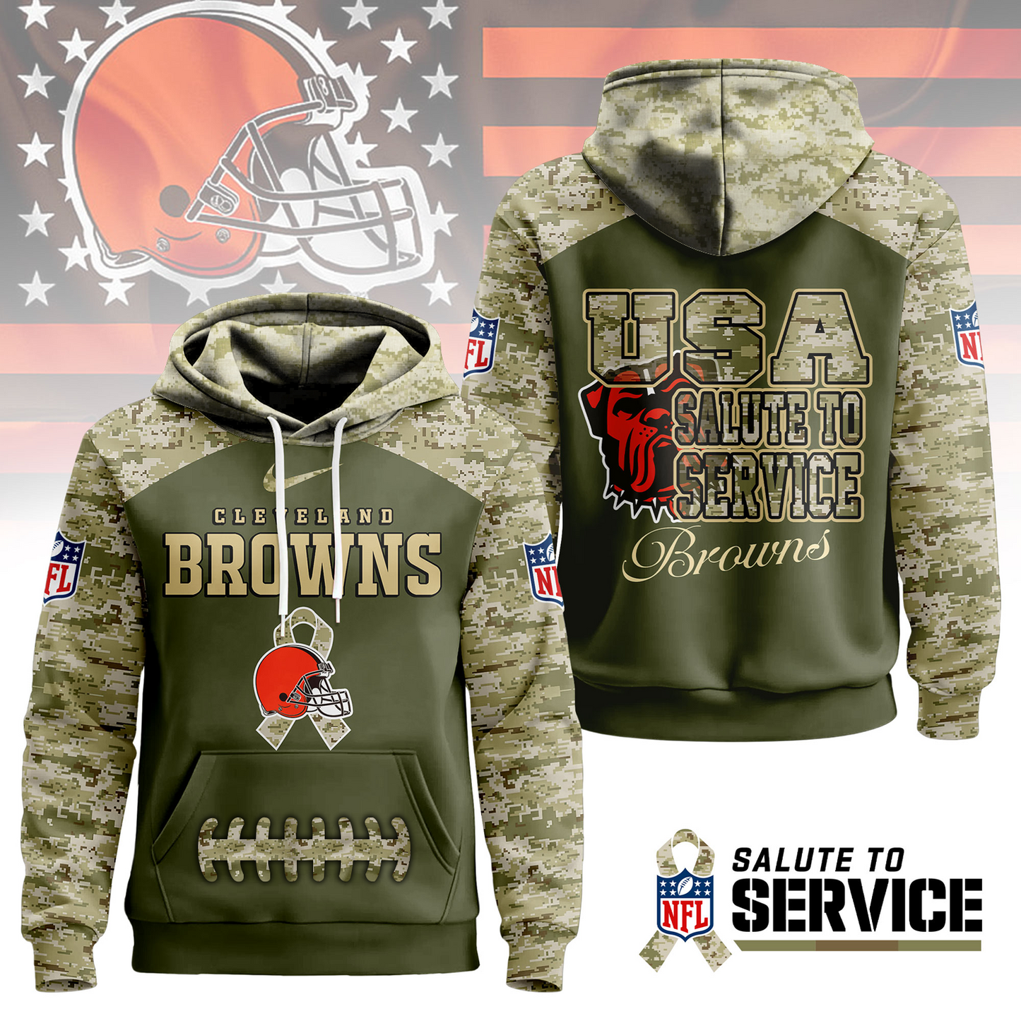 Premium NFL x CLE Salute To Service Camo Hoodie NDT TDT