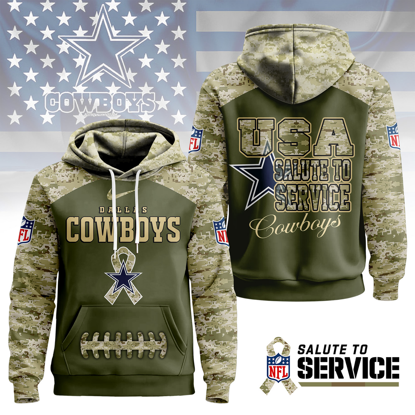 Premium NFL x DAL Salute To Service Camo Hoodie NDT TDT