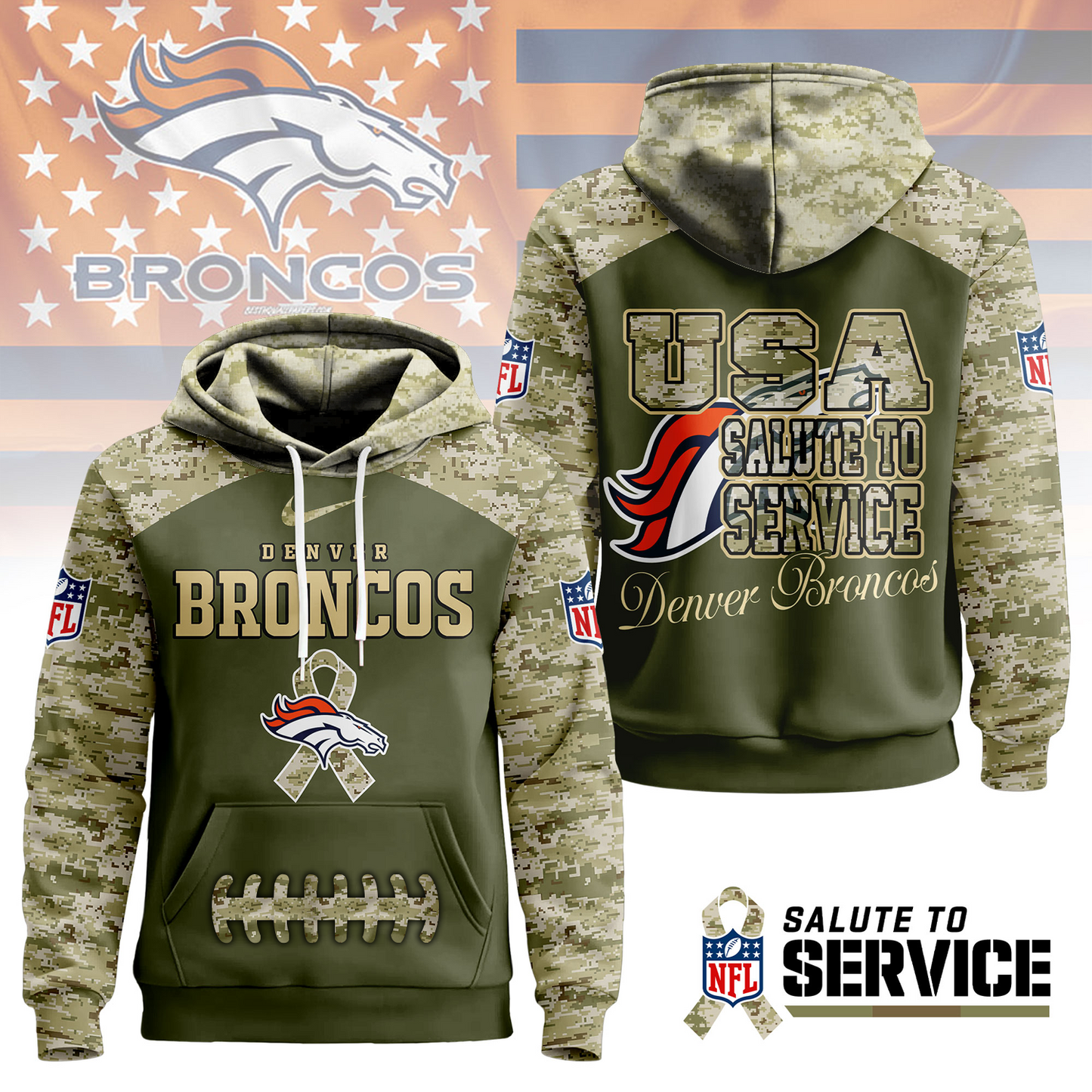 Premium NFL x DEN Salute To Service Camo Hoodie NDT TDT
