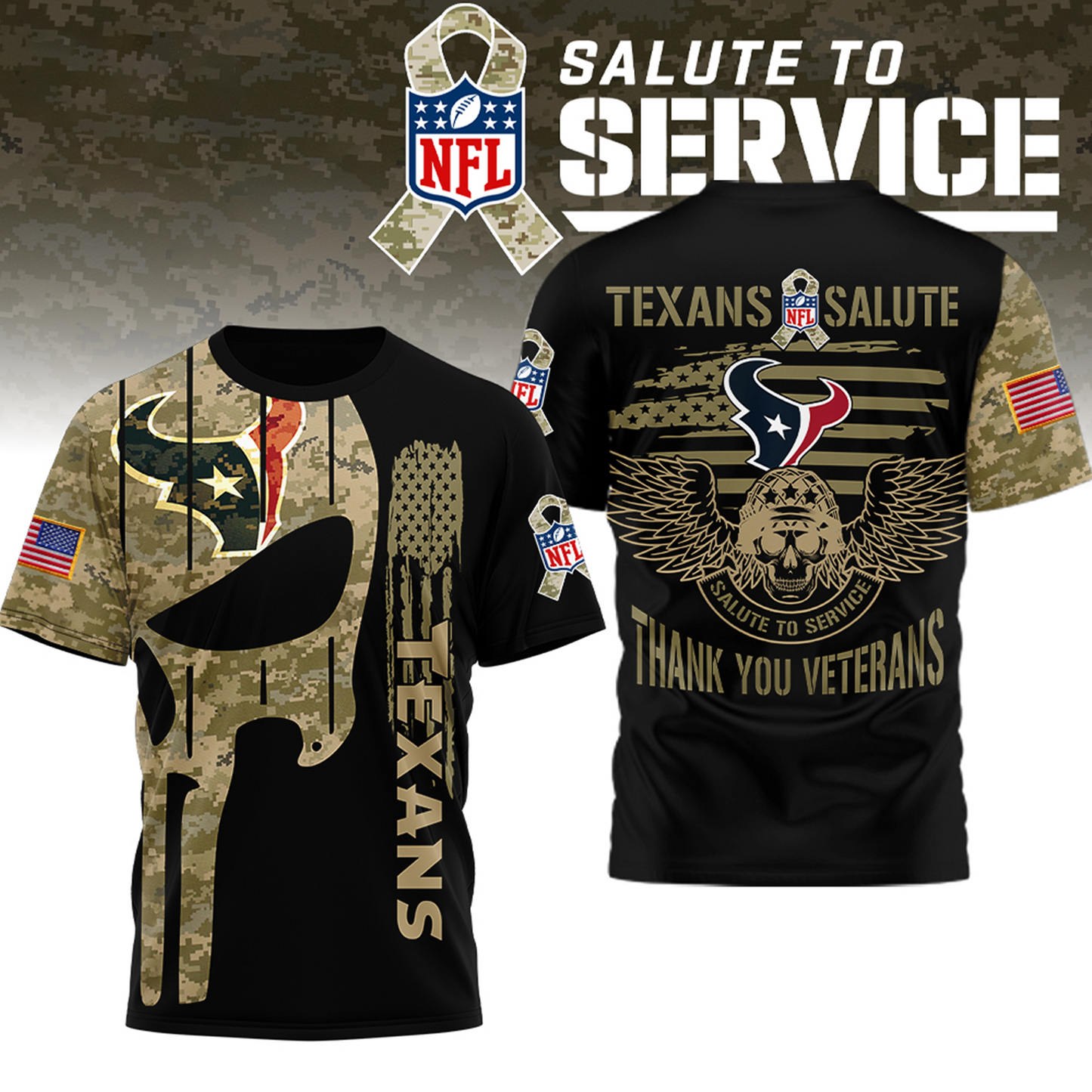 Premium NFL x HOU Thank you Veterans 3D Shirt NDT TDT