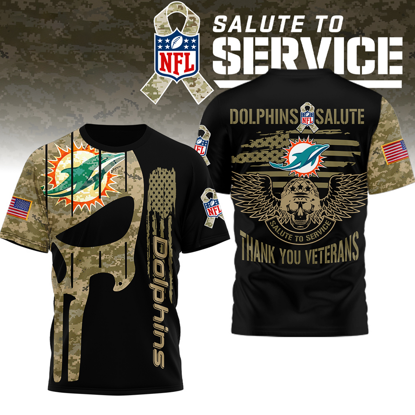 Premium NFL x MIA Thank you Veterans 3D Shirt NDT TDT