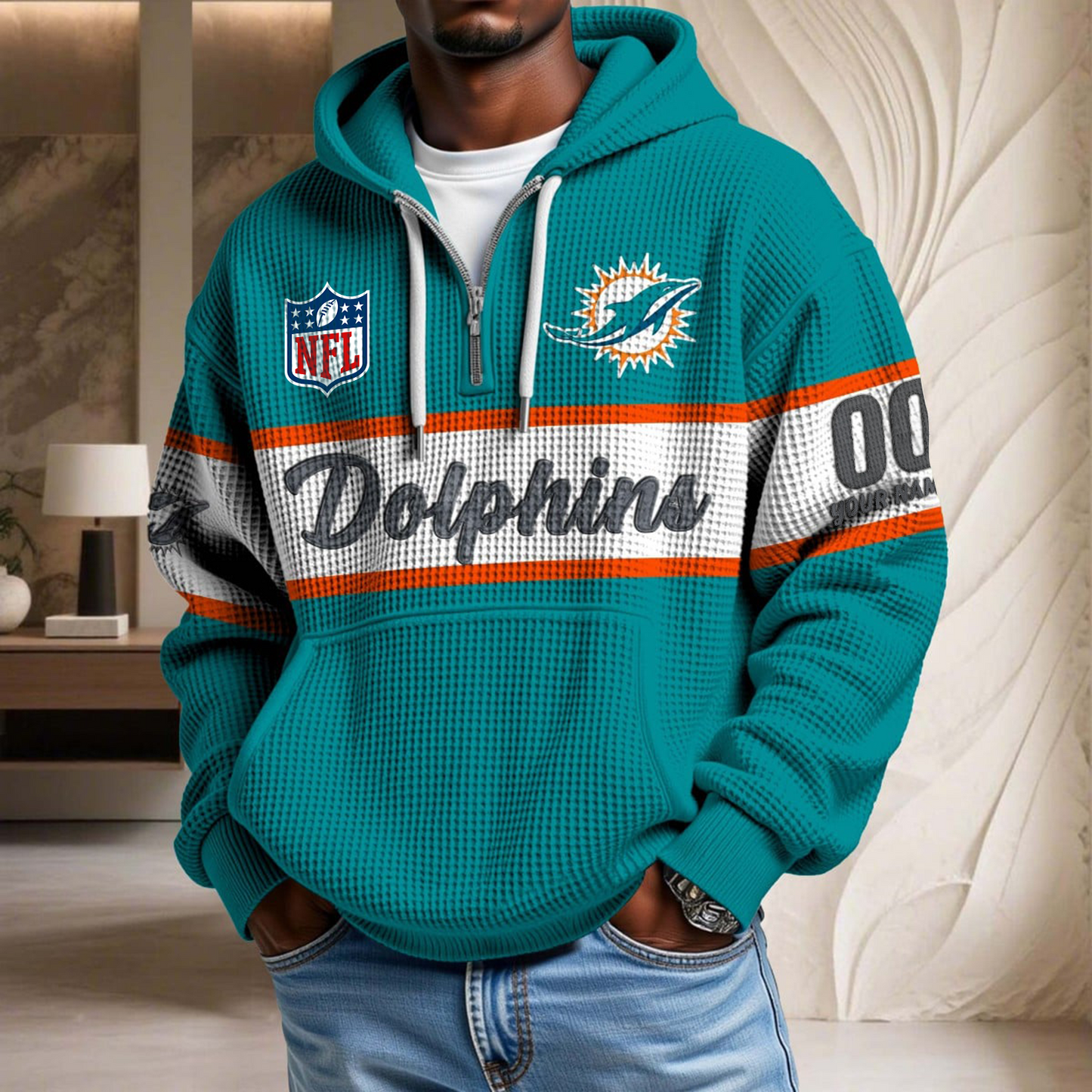 Premium NFL x MIA Waffle Half Zip Hoodie DATND TANTD