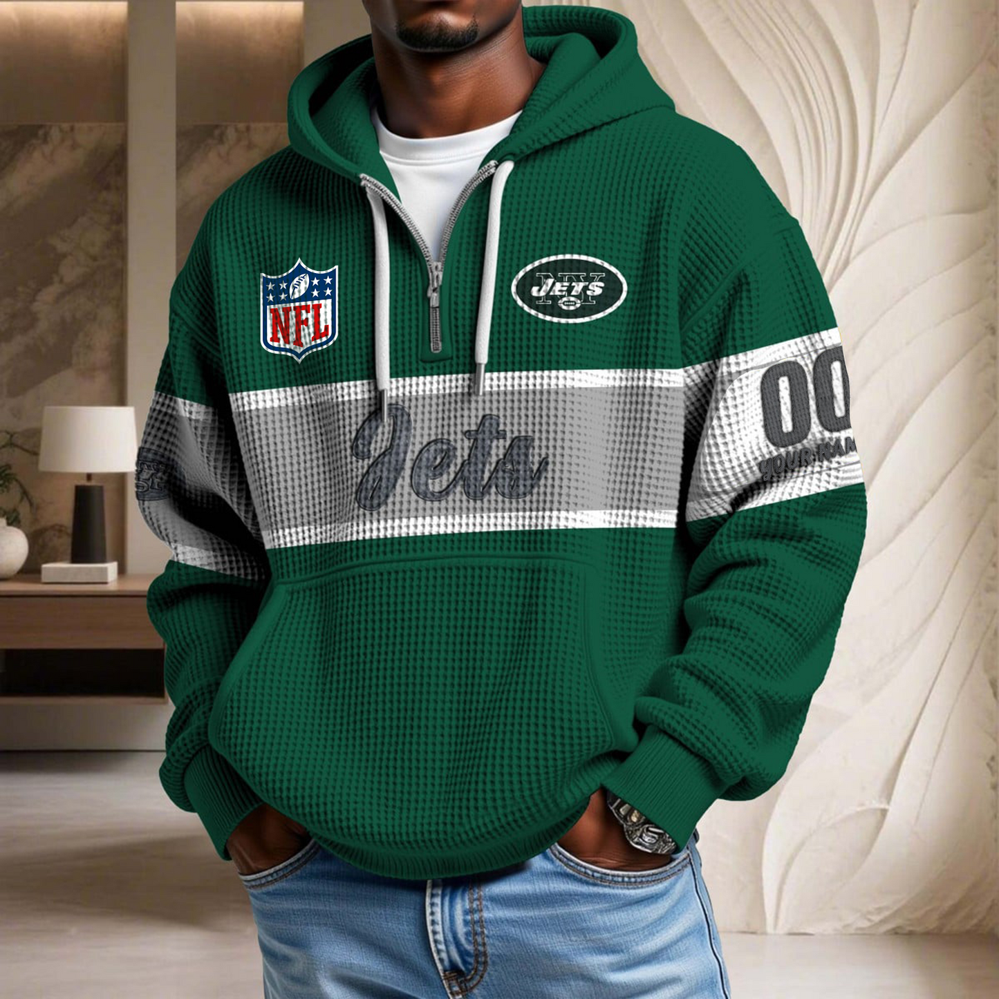 Premium NFL x NYJ Waffle Half Zip Hoodie DATND TANTD