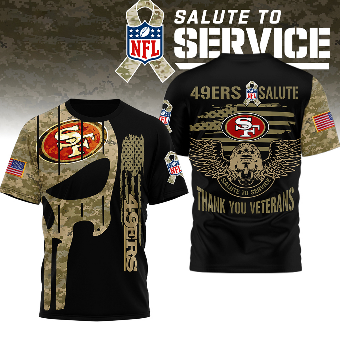 Premium NFL x SF Thank you Veterans 3D Shirt NDT TDT