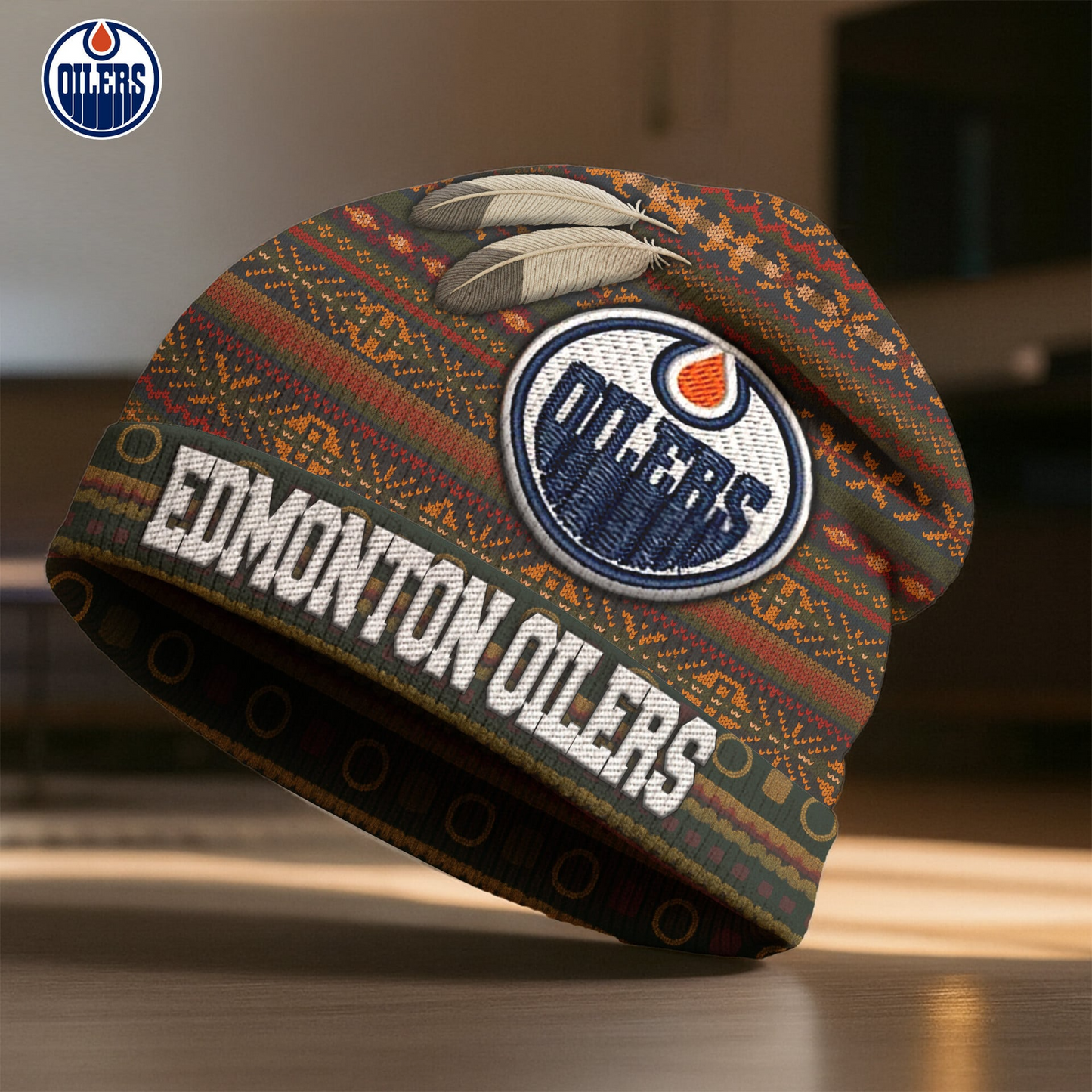 Premium NHL X EO Feathered Beanie Hat NDT LVH