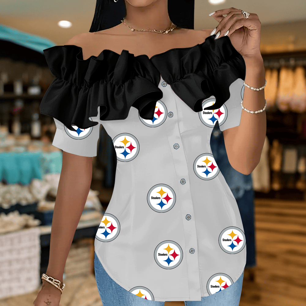 PS Premium NFL Women Ruffle Off-Shoulder Blouse DDT CTND