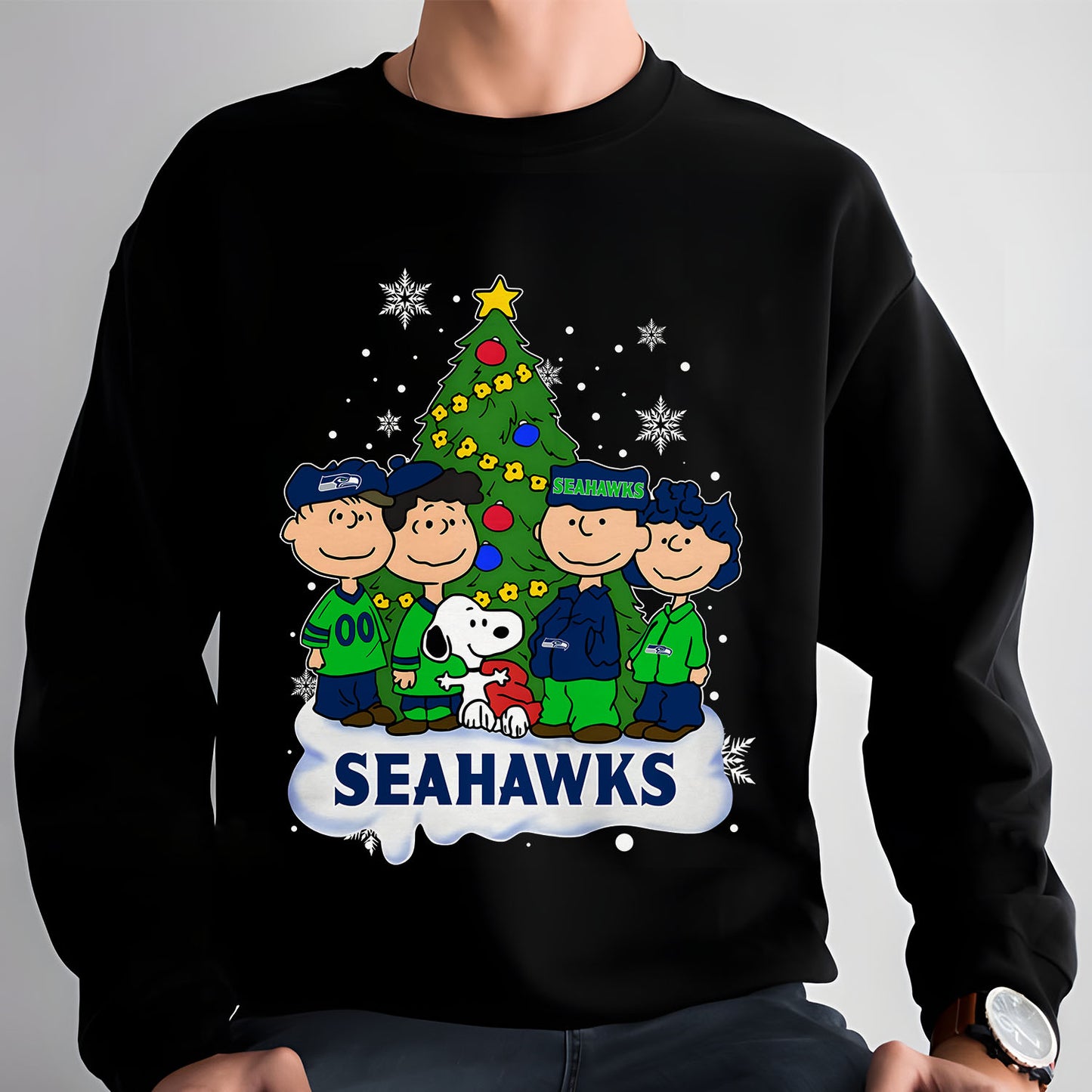 SEA x NFL Peanuts Snoopy And Friends Christmas Tree 2D Shirt DatND DVT