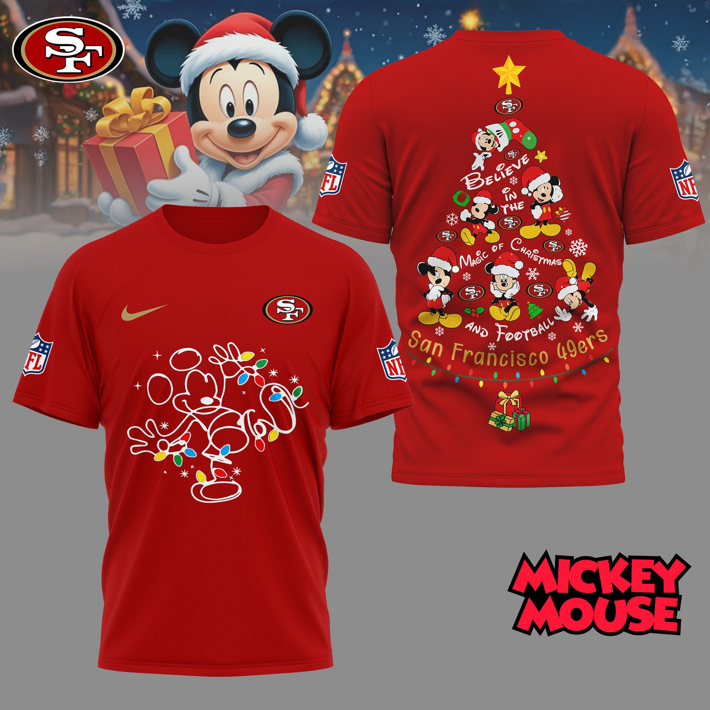 SF49 Premium NFL Mickey Mouse Christmas 3D Shirt DDT CTND
