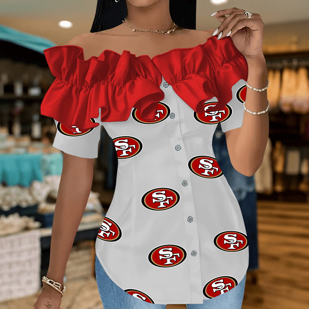 SF49 Premium NFL Women Ruffle Off-Shoulder Blouse DDT CTND