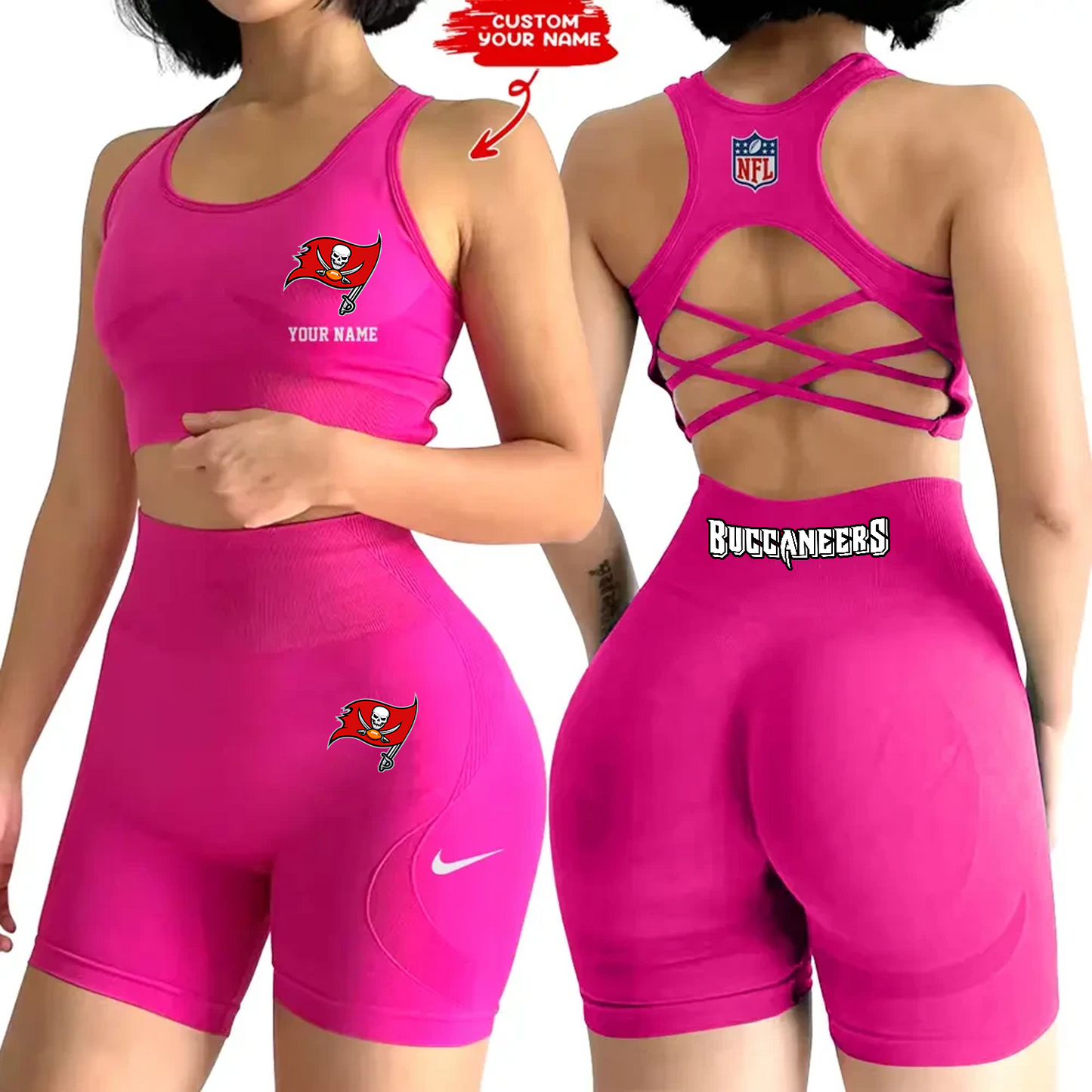 TB x NFL 2-PCS Women's Seamless Yoga Set Sexy Sport Bra High Waist Sports Shorts DATND TANTD