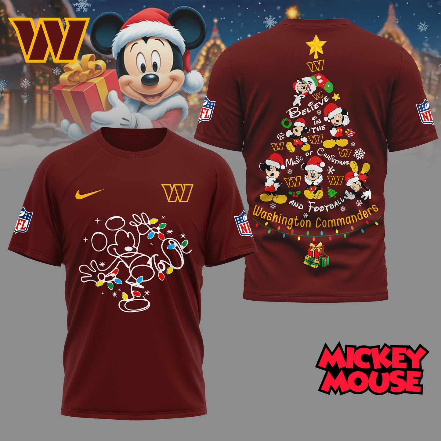 WC Premium NFL Mickey Mouse Christmas 3D Shirt DDT CTND