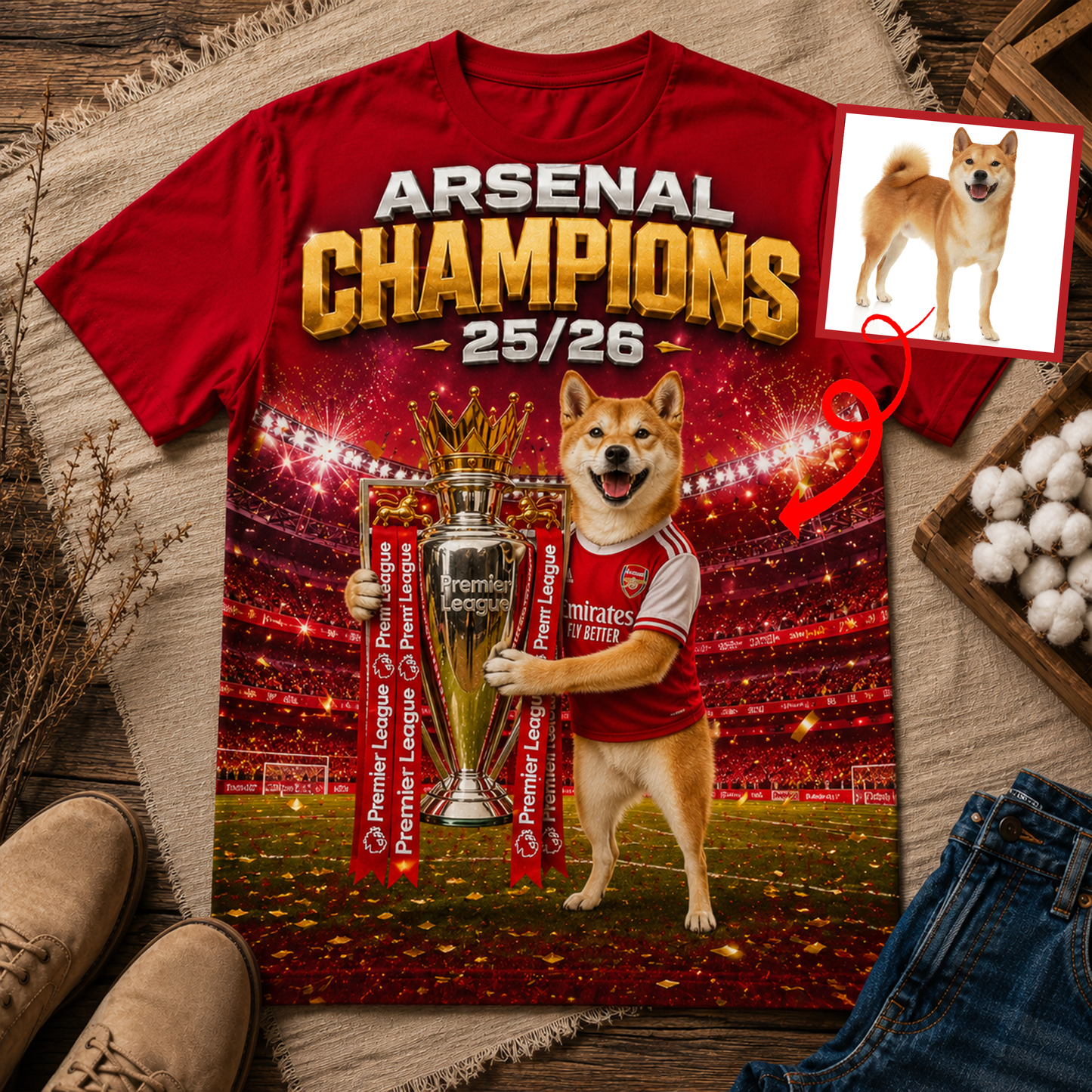 Premium EPL ARS Champions 25/26 Dog Trophy T-shirt V1 NMD NAK TTV