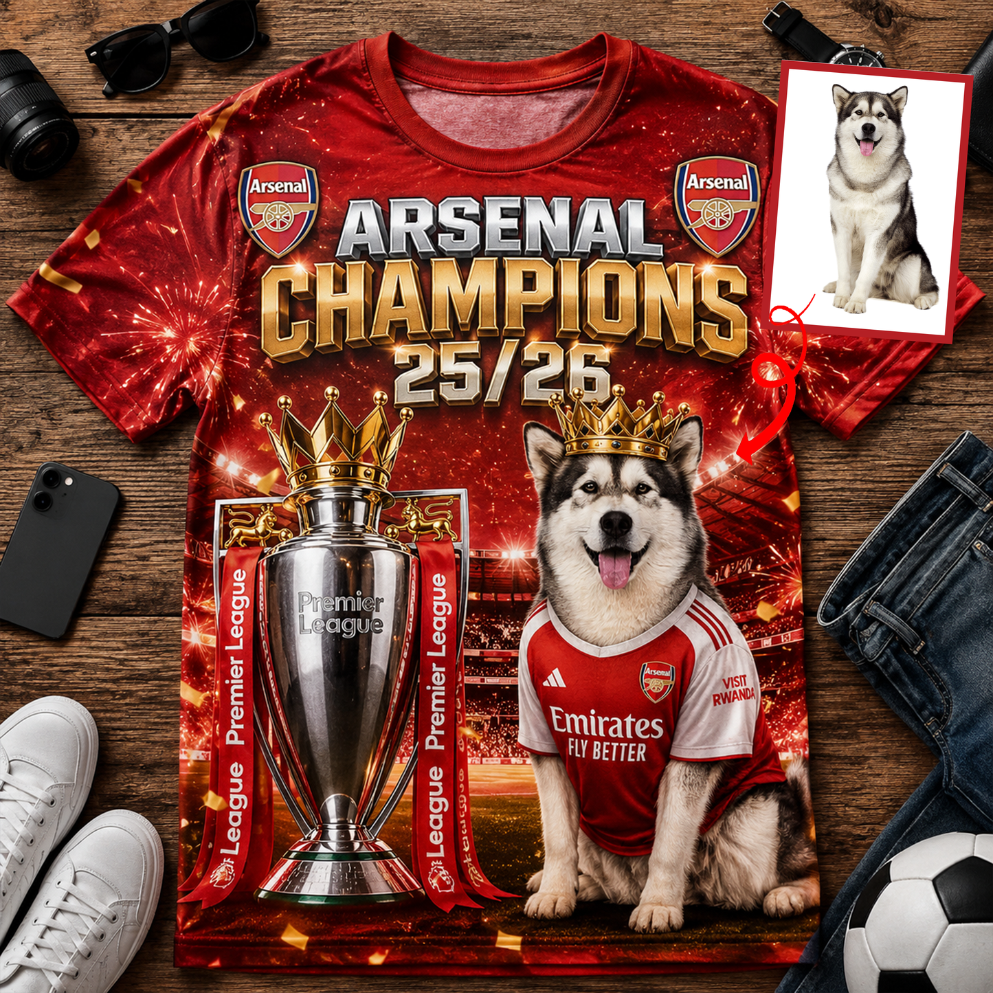 Premium EPL ARS Champions 25/26 Dog Trophy T-shirt V1 NMD NAK TTV