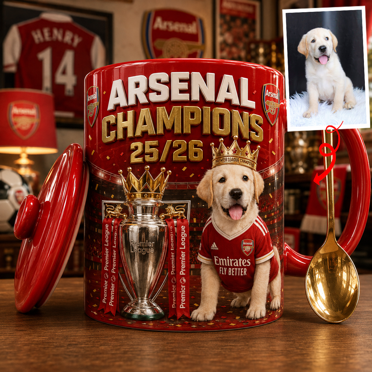 Premium EPL ARS Champions 25/26 Dog Trophy Mug V1 NMD NAK