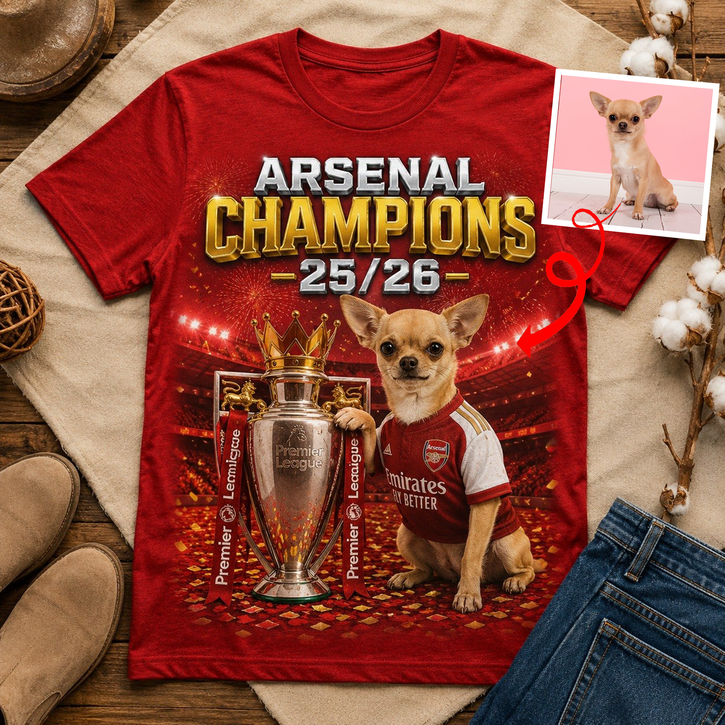 Premium EPL ARS Champions 25/26 Dog Trophy T-shirt V1 NMD NAK TTV