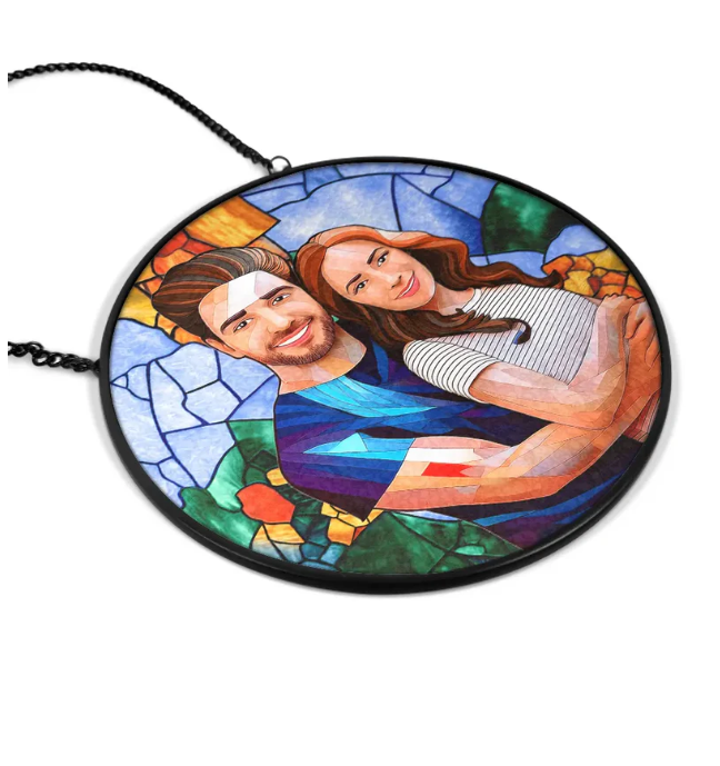 Custom Photo Portrait Mom Grandma Parents Family - Personalized Stained Glass Window Hanging Suncatcher