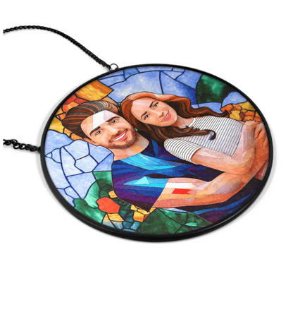 Custom Photo Portrait Mom Grandma Parents Family - Personalized Stained Glass Window Hanging Suncatcher