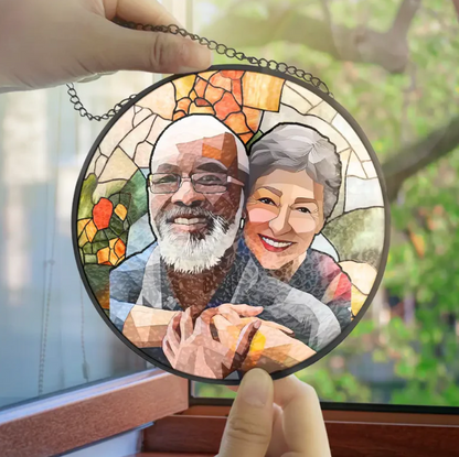 Custom Photo Portrait Mom Grandma Parents Family - Personalized Stained Glass Window Hanging Suncatcher