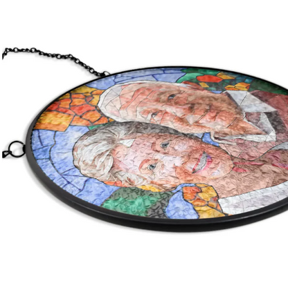 Custom Photo Portrait Mom Grandma Parents Family - Personalized Stained Glass Window Hanging Suncatcher