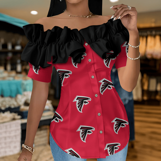 AF Premium NFL Women Ruffle Off-Shoulder Blouse DDT CTND