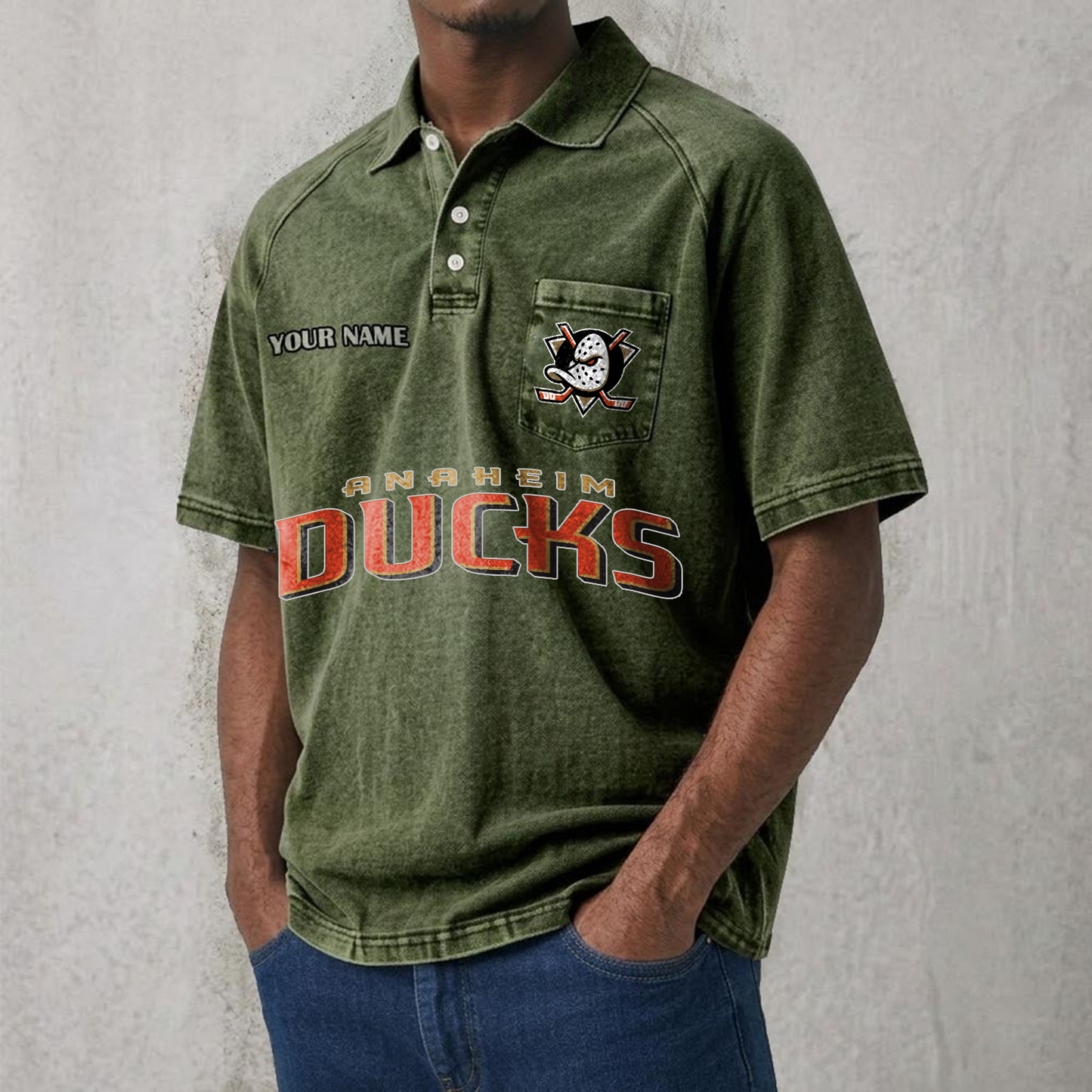 ANA x NHL Men's Distressed Turn-Down Collar Polo DATND TANTD 250526