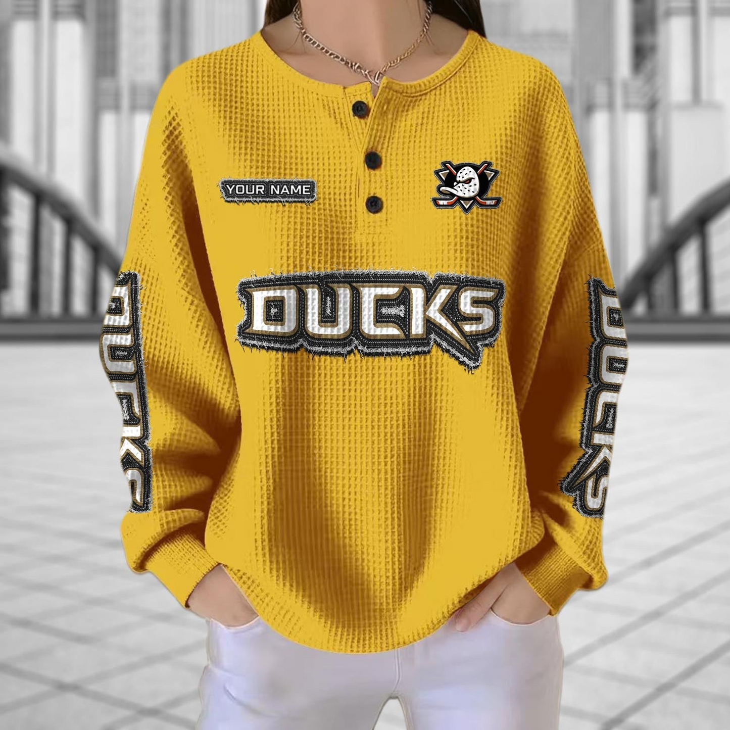 ANA x NHL Personalized Waffle Knit Henley Sweatshirt 2005 DatND DVT