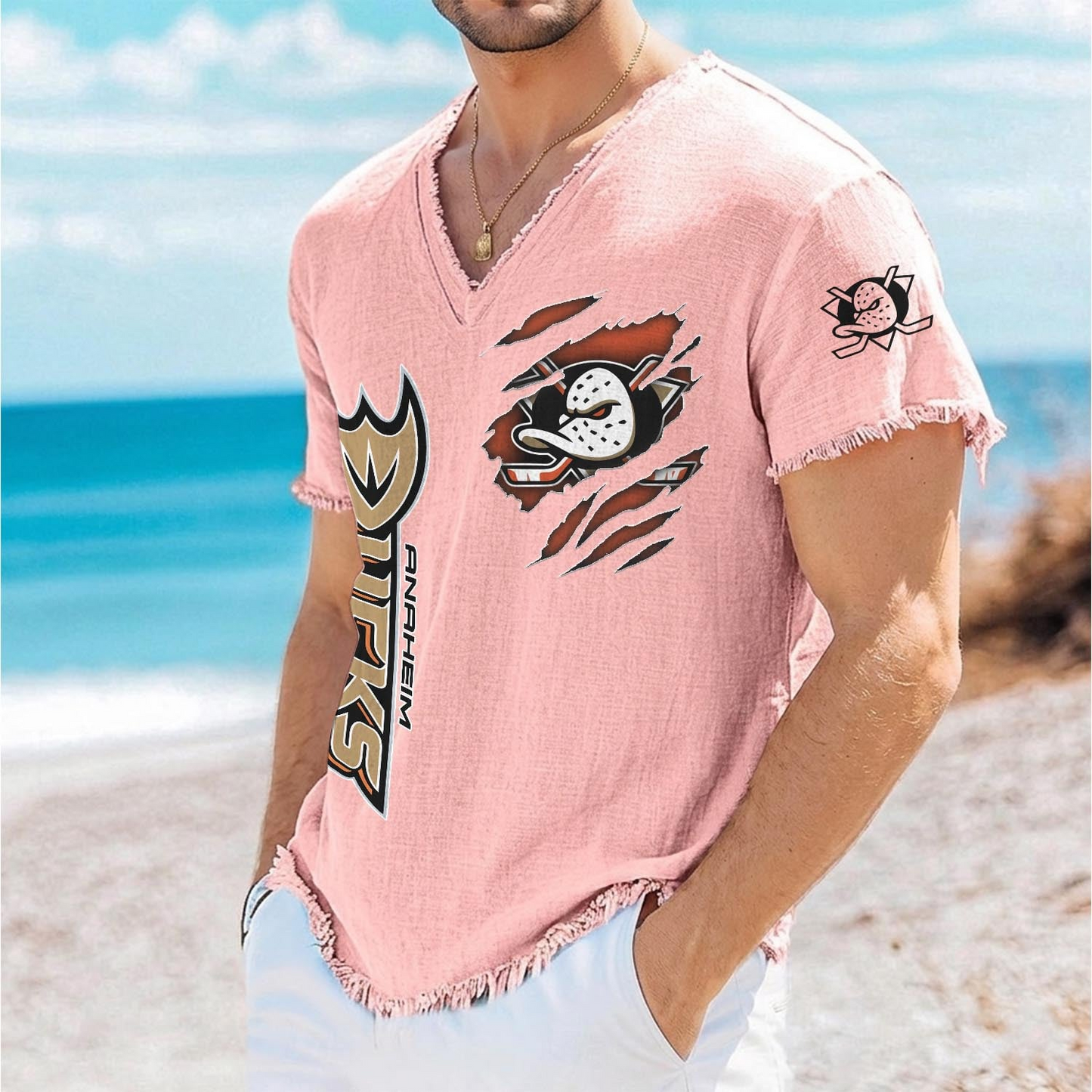 ANA x NHL V-Neck Linen Beach Shirt 1905 DatND DVT