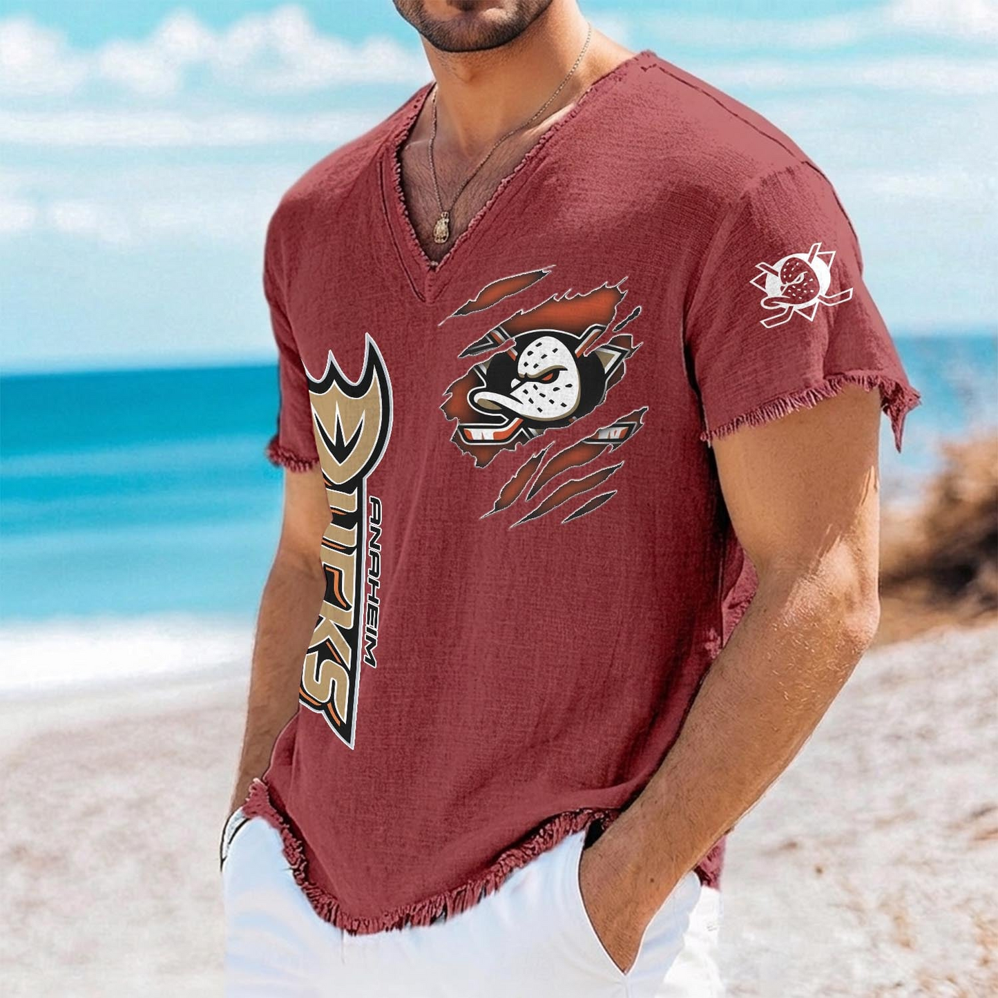 ANA x NHL V-Neck Linen Beach Shirt 1905 DatND DVT