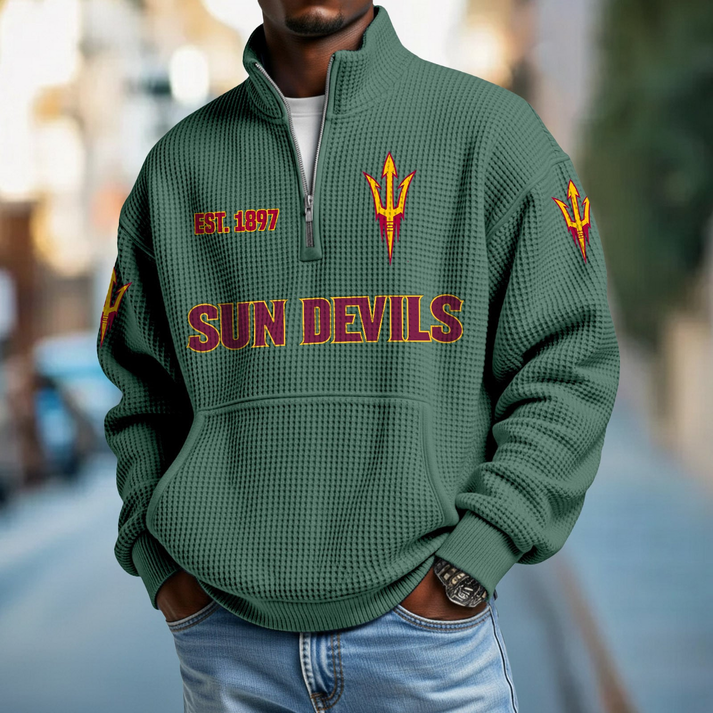 ASU x College Football - Waffle Stand Collar Half Zip Sweatshirt DatND DVT