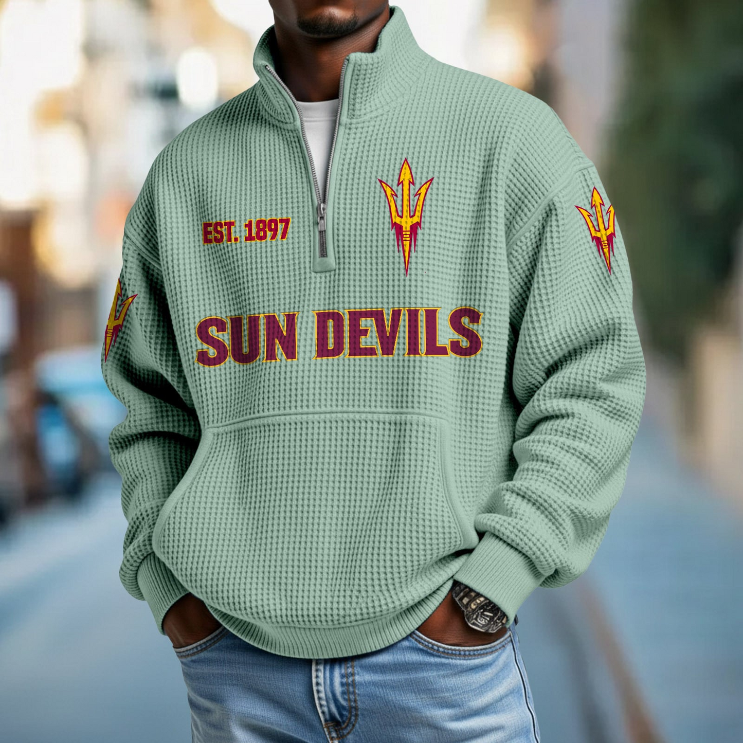 ASU x College Football - Waffle Stand Collar Half Zip Sweatshirt DatND DVT