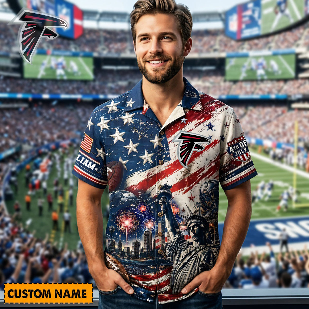 ATL X PREMIUM NFL Personalized Proud American Hawaiian Shirt 190626