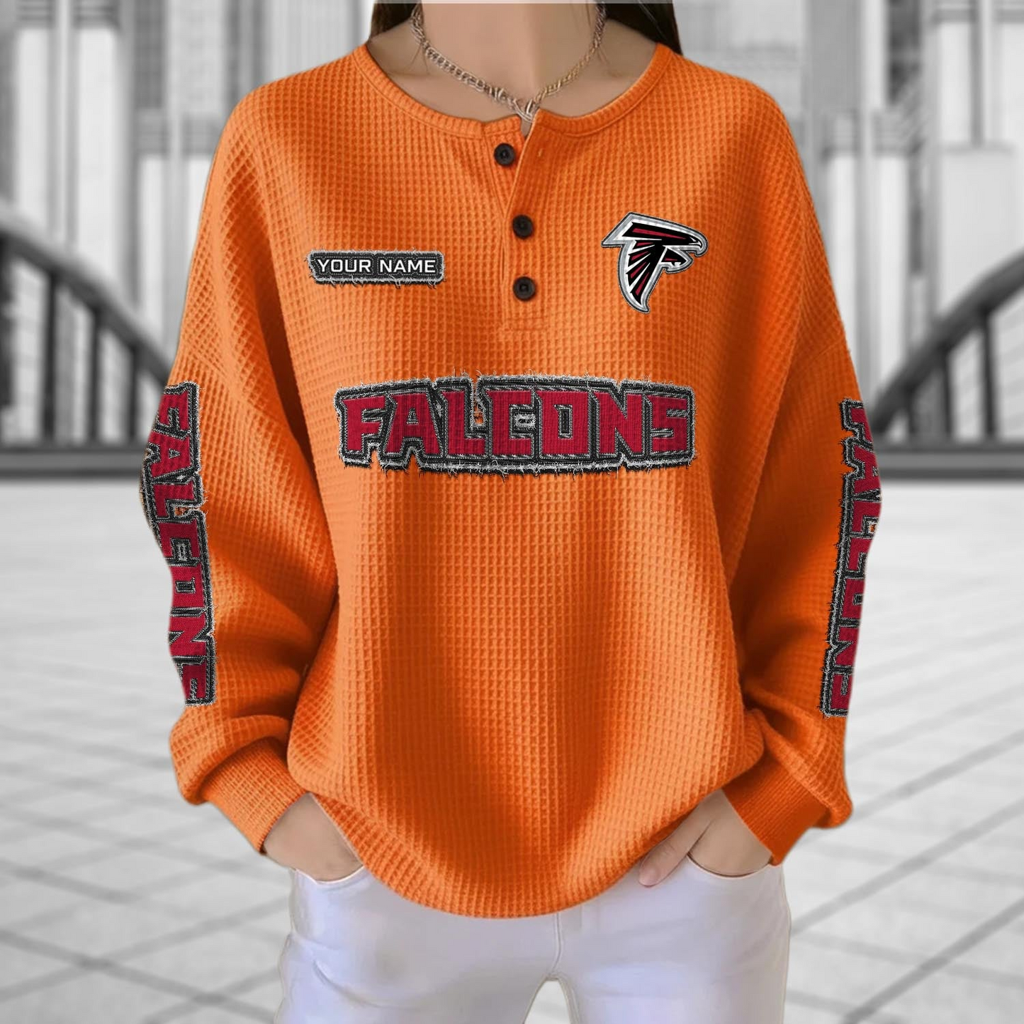 ATL x NFL Personalized Waffle Knit Henley Sweatshirt 2005 DatND DVT