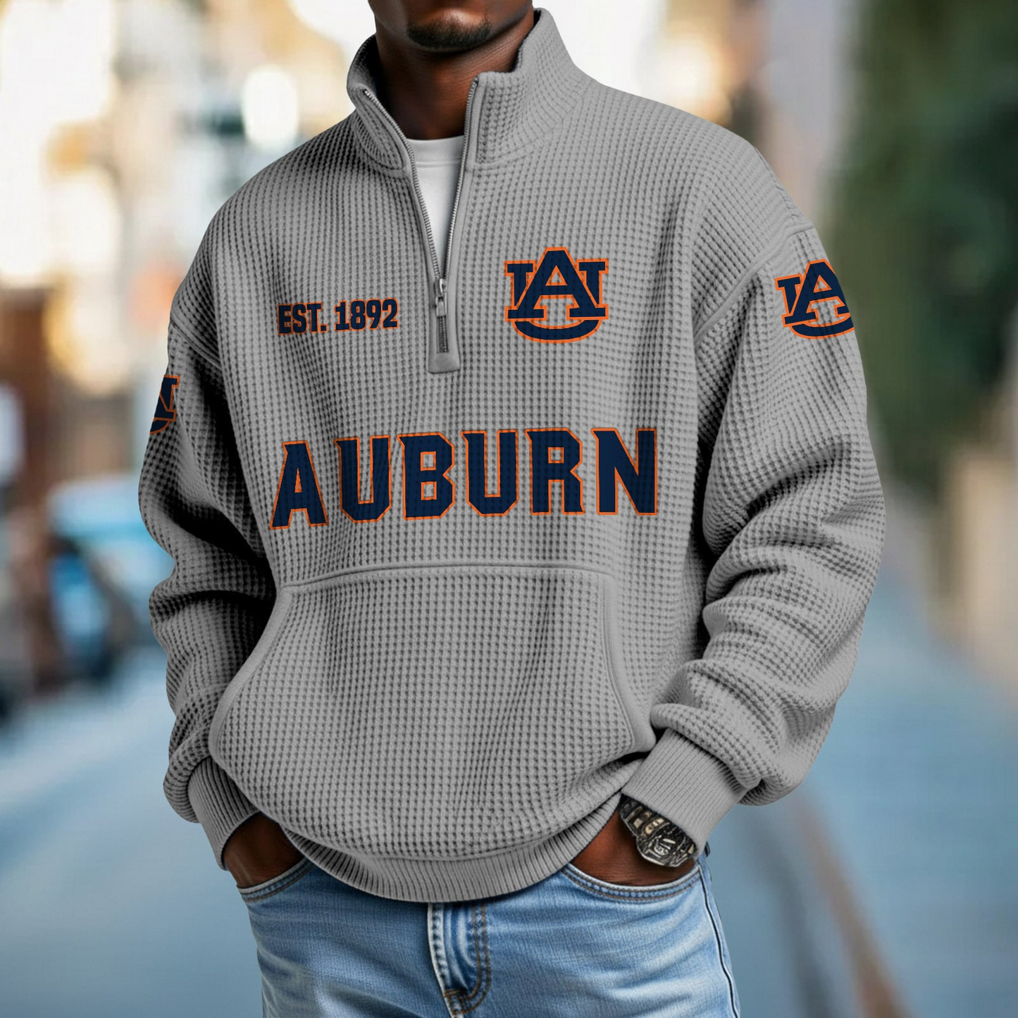 AUB x College Football - Waffle Stand Collar Half Zip Sweatshirt DatND DVT
