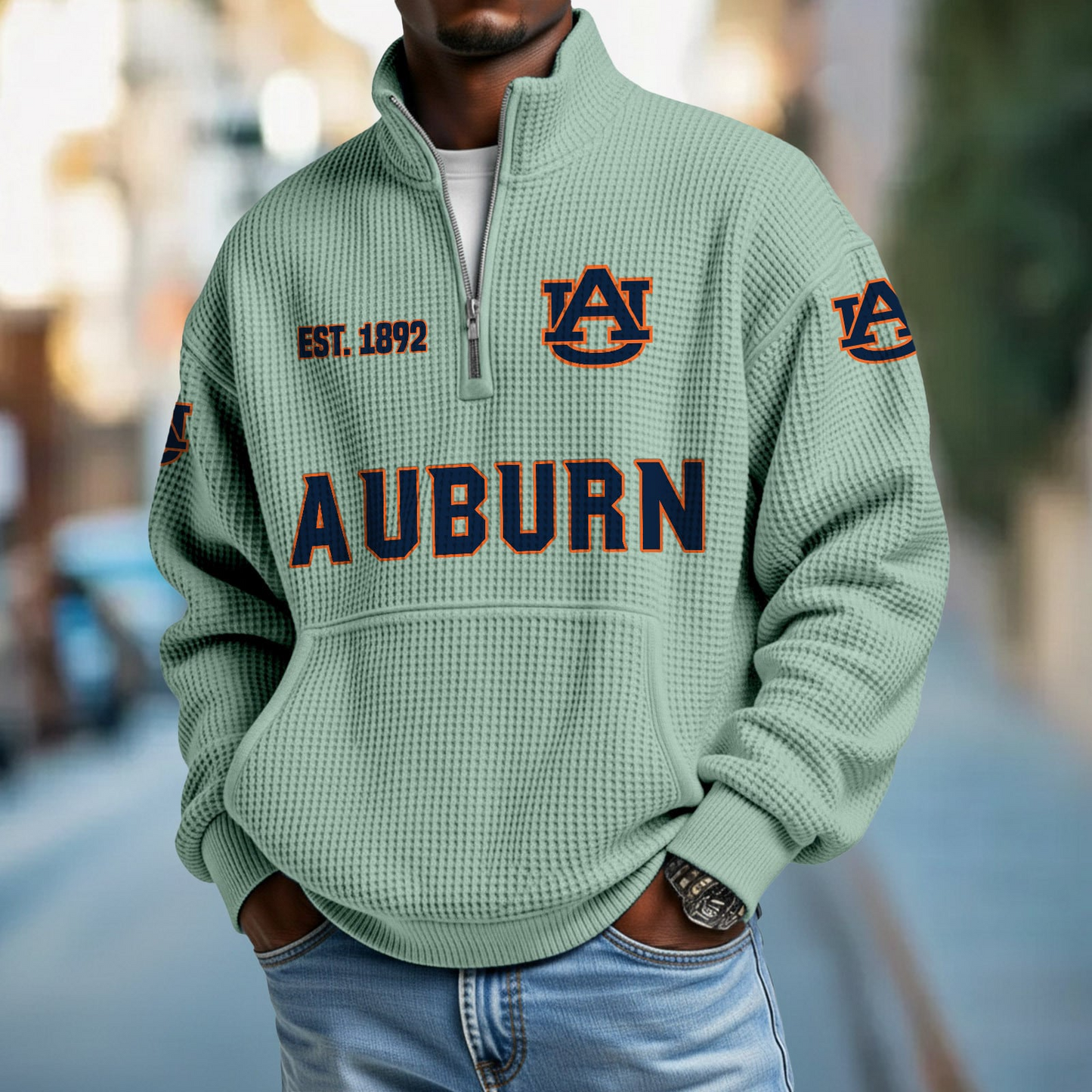 AUB x College Football - Waffle Stand Collar Half Zip Sweatshirt DatND DVT