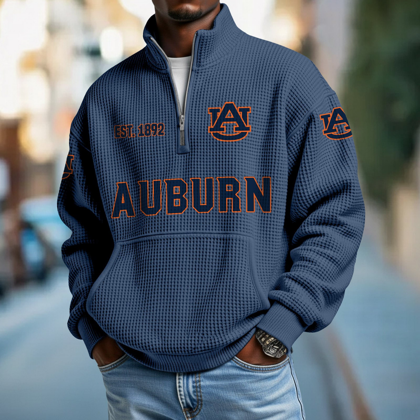 AUB x College Football - Waffle Stand Collar Half Zip Sweatshirt DatND DVT