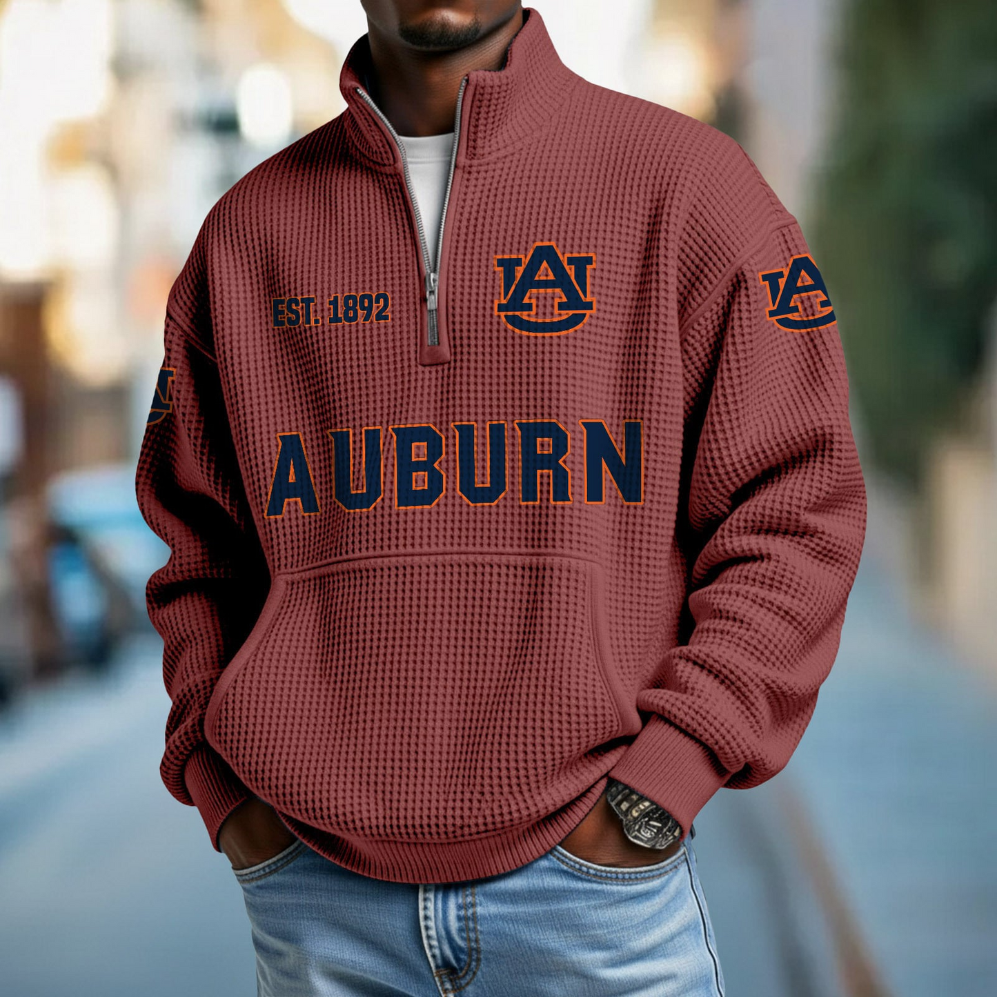 AUB x College Football - Waffle Stand Collar Half Zip Sweatshirt DatND DVT