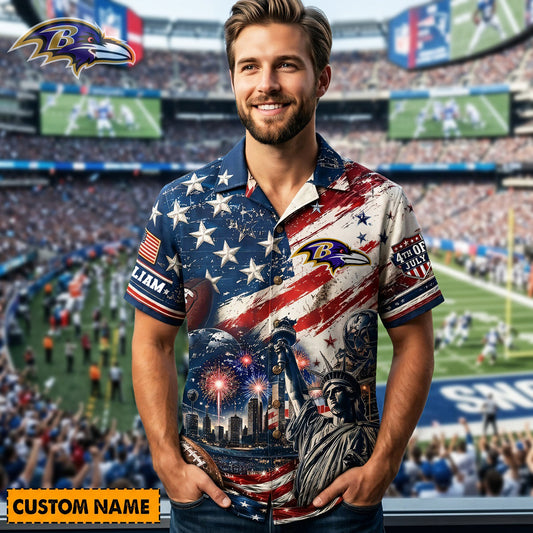BAL X PREMIUM NFL Personalized Proud American Hawaiian Shirt 190626