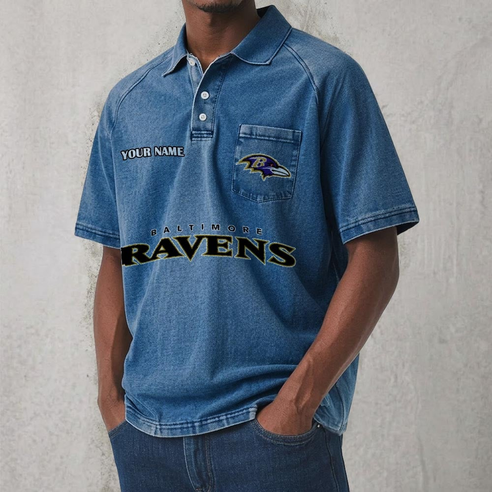 BAL x NFL Men's Distressed Turn-Down Collar Polo DATND TANTD 250526