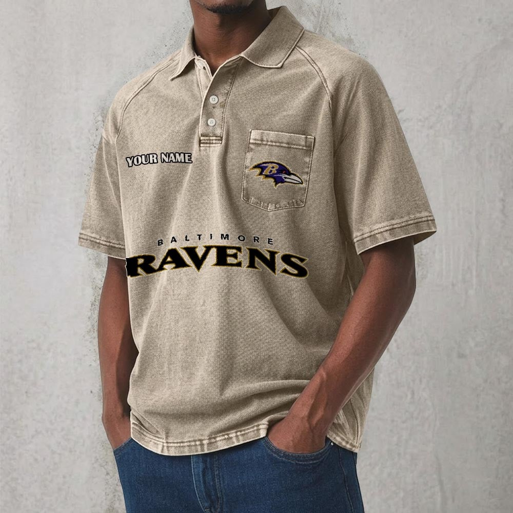 BAL x NFL Men's Distressed Turn-Down Collar Polo DATND TANTD 250526