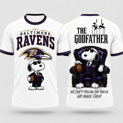 BAL x NFL Premium Funny Football Snoopy The Godfather Rule Maker Game Day 3D Shirt 0307